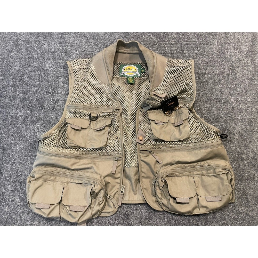 Cabela's Men's Fly Fishing Mesh Vest Zip Multi-Pocket Black Size L EUC